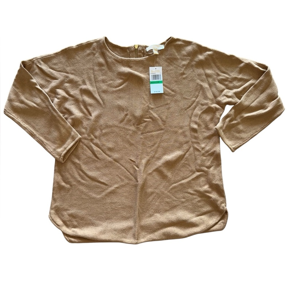 NWT Michael Kors Tan Knit Sweater With Zipper Back Detail L